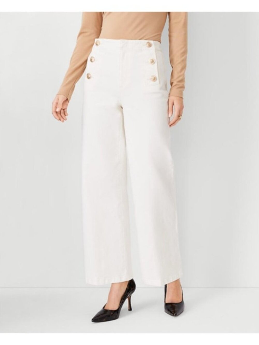 Ann Taylor White Wide-Leg Sailor Button Jeans